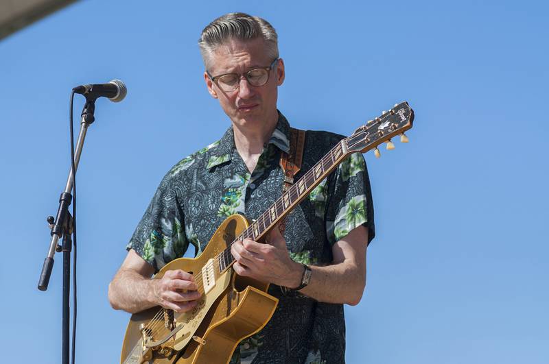 Joel Paterson of Joel Paterson Trio plays a selection Saturday, June 18, 2022 during Rock Falls tourism’s Bellson Music Fest. The Chicago band played a variety of jazz, blues, swing and rockabilly.