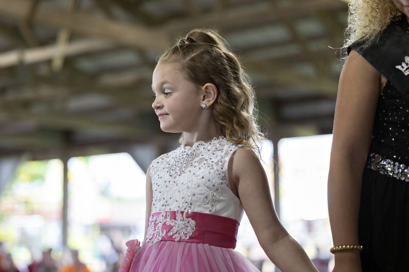 Henley Miller, 5, competes in the Little Miss Ogle County pageant, Thursday, July 30, 2025, at the Ogle County Fairgrounds.