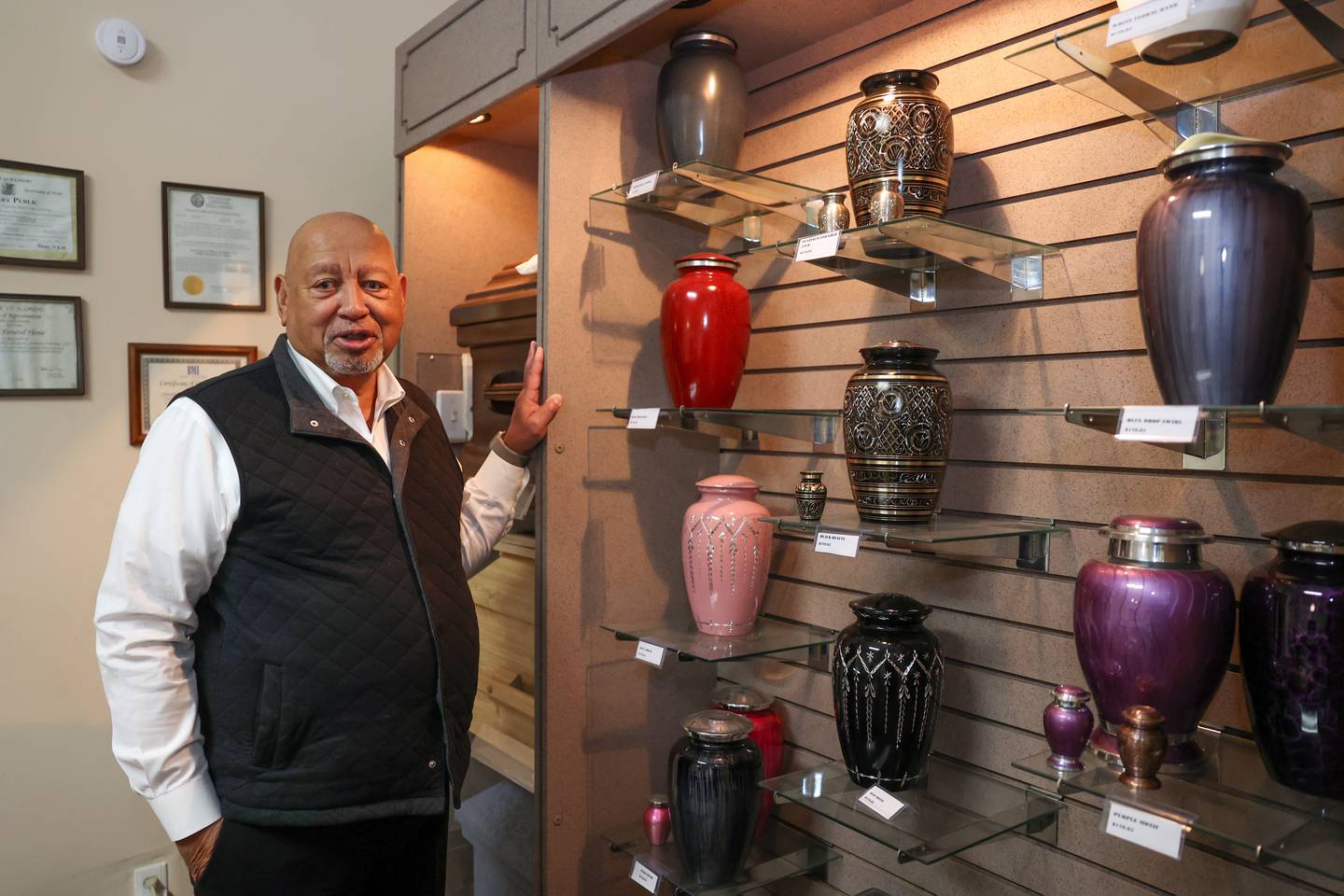 Jeff Jones talks about the changes he's seen in funeral services, including cremation, in his office at Jones Funeral Home in Kankakee on Feb. 18, 2026.