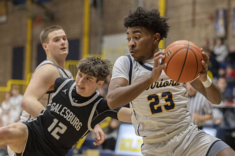 Sterling’s Kaedon Phillips looks to make a play against Galesburg Friday, Jan. 5, 2024 at Sterling High School.