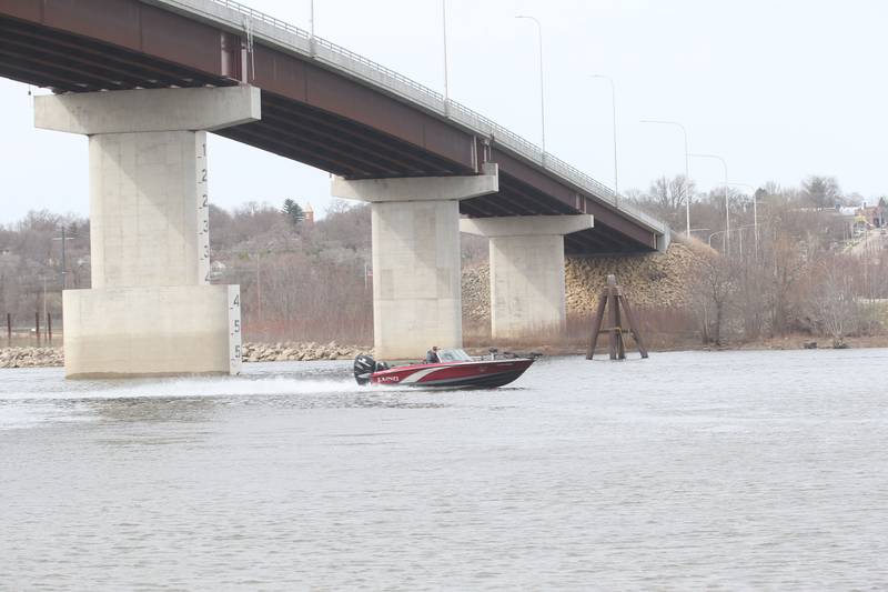 Anglers race into the Spring Valley Boat Club harbor after fishing in the Masters Walleye Circuit on Friday, March 21, 2025 in Spring Valley.