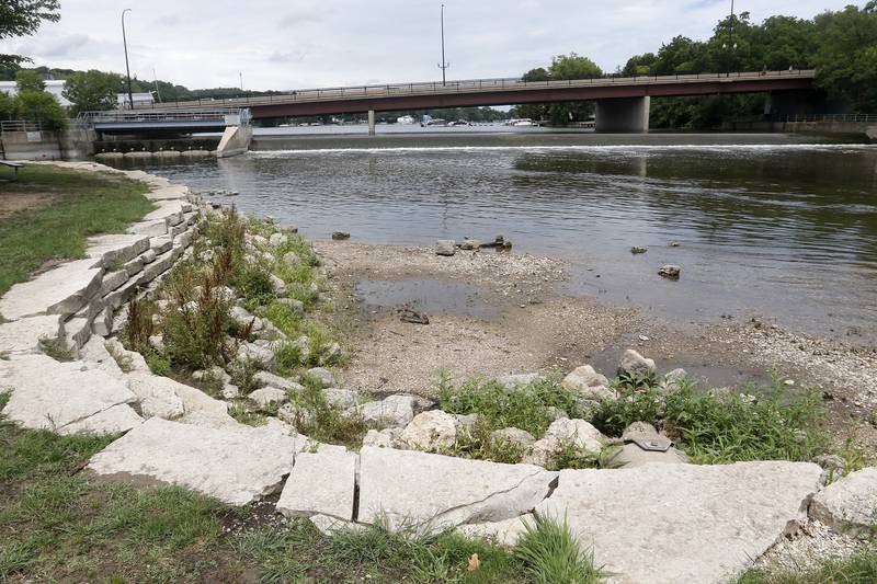 Lower water levels on the Fox River at Cornish Park are seen due to the drought despite recent rains on Tuesday, June 29, 2021 in Algonquin.