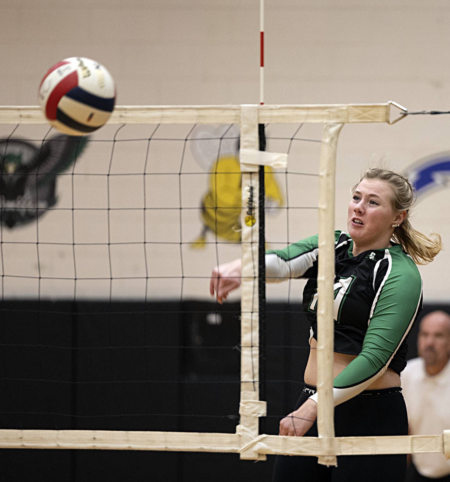 Rock Falls’ Nicolette Udell spikes against Chicago Christian Friday, Nov. 3, 2023 in the class 2A volleyball supersectional in Sandwich.