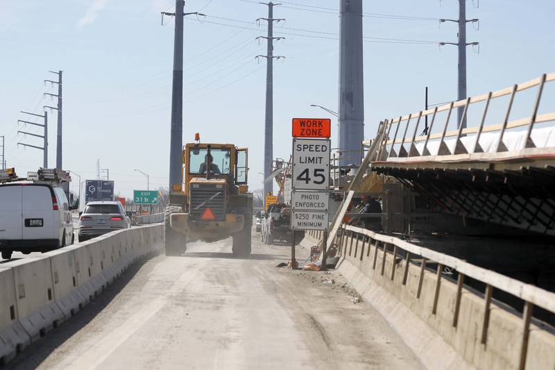 Looking south towards I-290 as work continues on the I-294 work zones around the I-88/I-290 interchanges Thursday April 13, 2023 in Elmhurst.