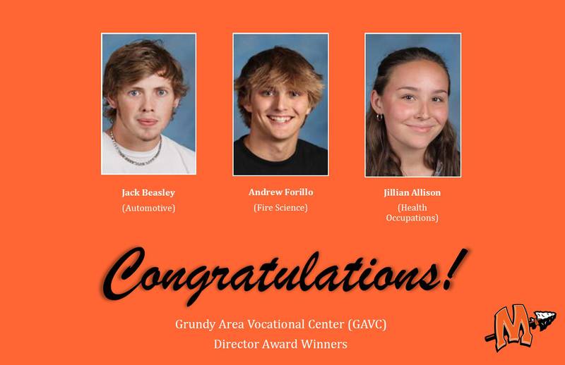 Director Award winners for January were Jack Beasley (Automotive), Andrew Forillo (Fire Science), and Jillian Allison (Health Occupations).