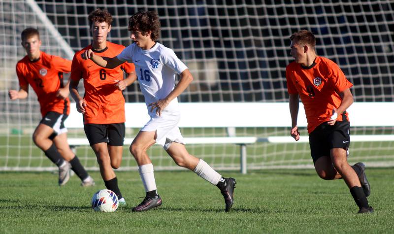 Burlington Central’s Giuseppe Busano moves the ball in varsity soccer on Thursday Sept. 26, 2024, at Crystal Lake Central High School in Crystal Lake.