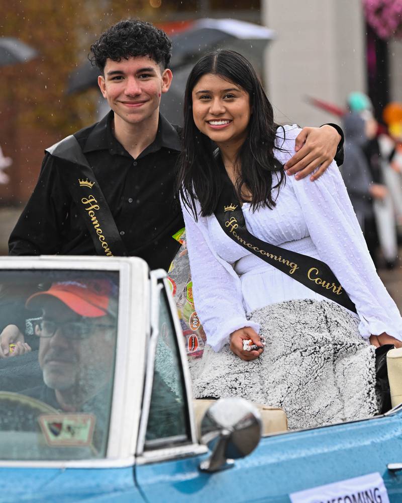 Members of the Crystal Lake Central H.S. homecoming court seen during their 100 year anniversary homecoming day parade on Saturday, Sep. 16, 2023 in Crystal Lake. The parade began at the high school and made its way through downtown Crystal Lake.