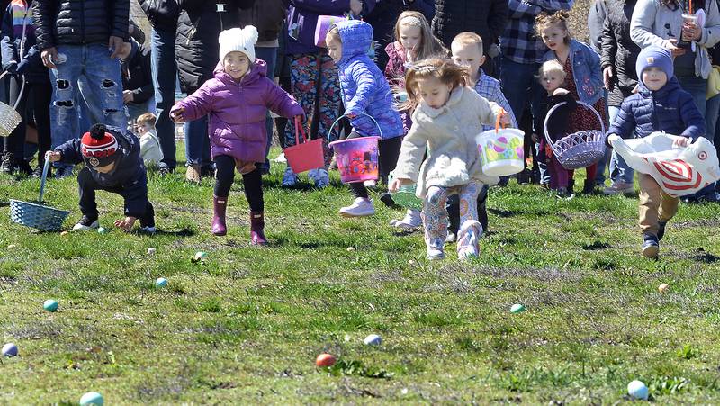 And then the race was on Saturday, April 16, 2022, as children run to gather eggs during Saturday’s Easter egg hunt at Danny Carey Memorial Park in Utica. The hunt was a nod to the past as real eggs were used for the hunt. Afterwards eggs could be exchanged and eligible for treats and prizes.