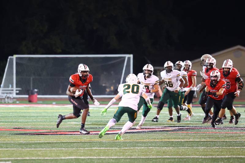 Bradley-Bourbonnais' Dachaun Anderson runs the ball during the Boilermakers' 35-6 victory over Waubonsie Valley Friday, Sept. 12, 2025.