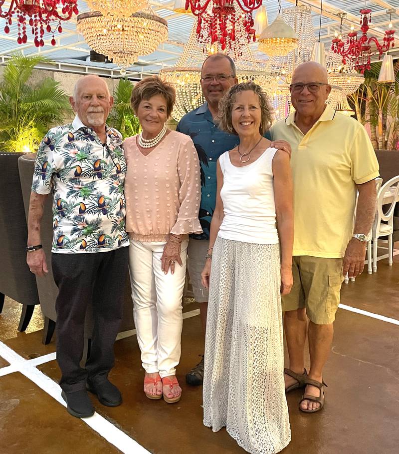 Ottawa native Sharon Eschbach Coleman in forefront, recently made a $20,000 donation to the Starved Rock Country Community Foundation. The gift was matched as part of the Foundation’s Nov. 4 Disco Ball in LaSalle. Also pictured are, from left, SRCCF founders Chuck and Pamela Beckett, Coleman’s brother Robert Eschbach, and John Ross.