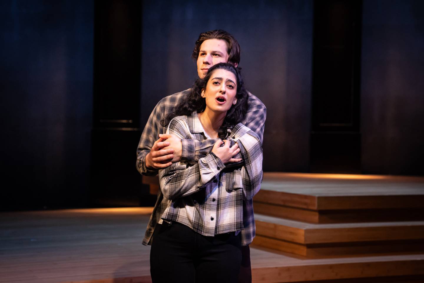 Angel Alzeidan (front) plays Natalie and Jake DiMaggio Lopez is Natalie’s boyfriend, Henry, in Paramount’s 2023-24 BOLD Series opener Next to Normal. Paramount Artistic Director Jim Corti directs this Pulitzer Prize-winning rock musical about a suburban family grappling with mental illness. Performances are July 26-September 3, 2023 at Paramount’s Copley Theatre, 8 E. Galena Blvd. in downtown Aurora. Tickets: paramountaurora.com or (630) 896-6666. Credit: Liz Lauren