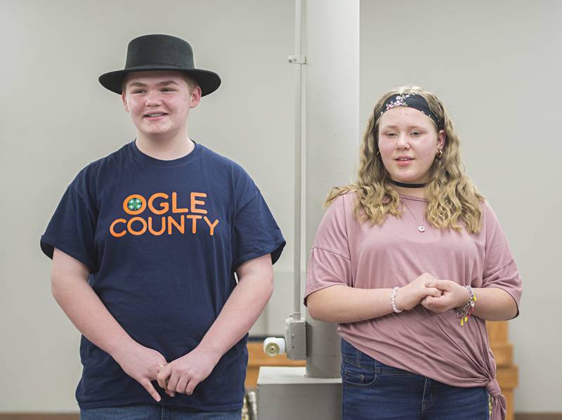 Joshua Snow, playing the part of Tevye and Hazel Sutcliffe, playing Golde rehearse a scene in “Fiddler on the Roof Jr.”