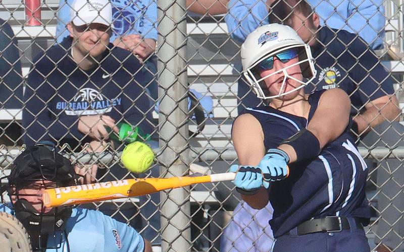 Hall's Haven Rossi lays down a bunt against Bureau Valley on Monday, March 9, 2026 at Bureau Valley High School.