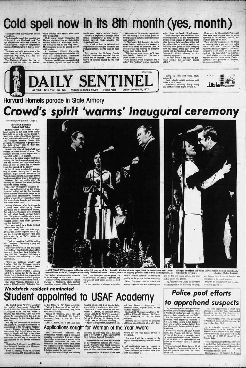 The Woodstock Daily Sentinel cover for Jan. 11, 1977