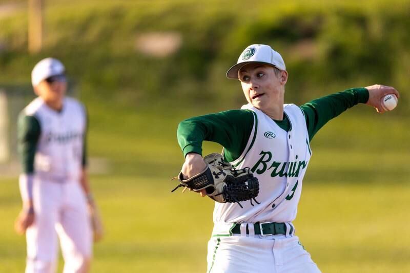 Geno Dinges (9) of St. Bede pitches on Tuesday, April 15, 2025 at St. Bede Academy in Peru.