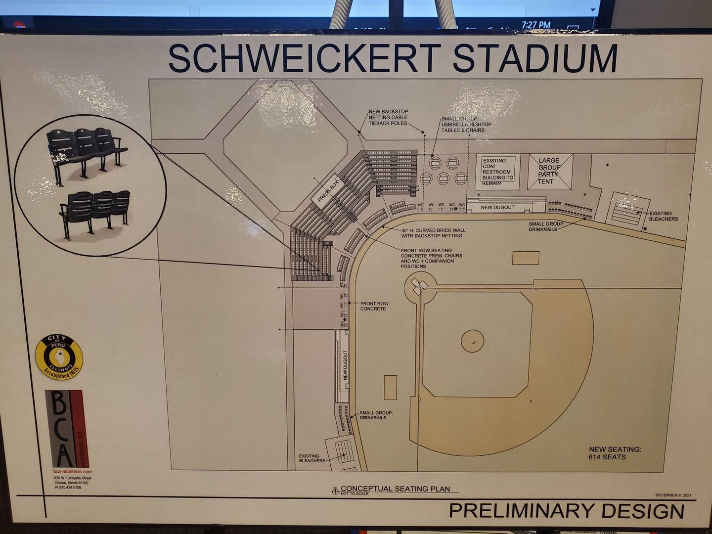 The Veteran’s Park improvements will bring new dugouts, group umbrella picnic areas, drink rails, a new press box and drop backstop netting to clear various lines of sight.