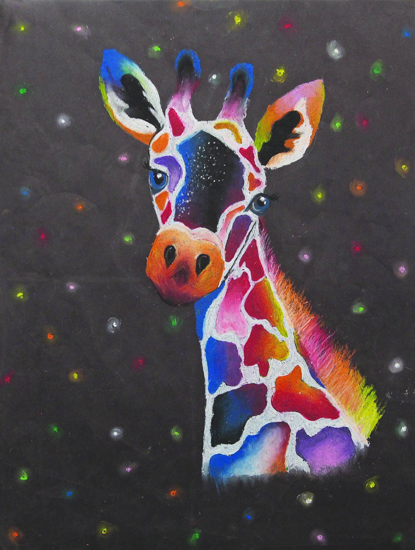 First place in the grades 5-8 category went to “Shakira the Giraffe,” an oil pastel piece by Cierra W., seventh grader at Morrison Junior High.