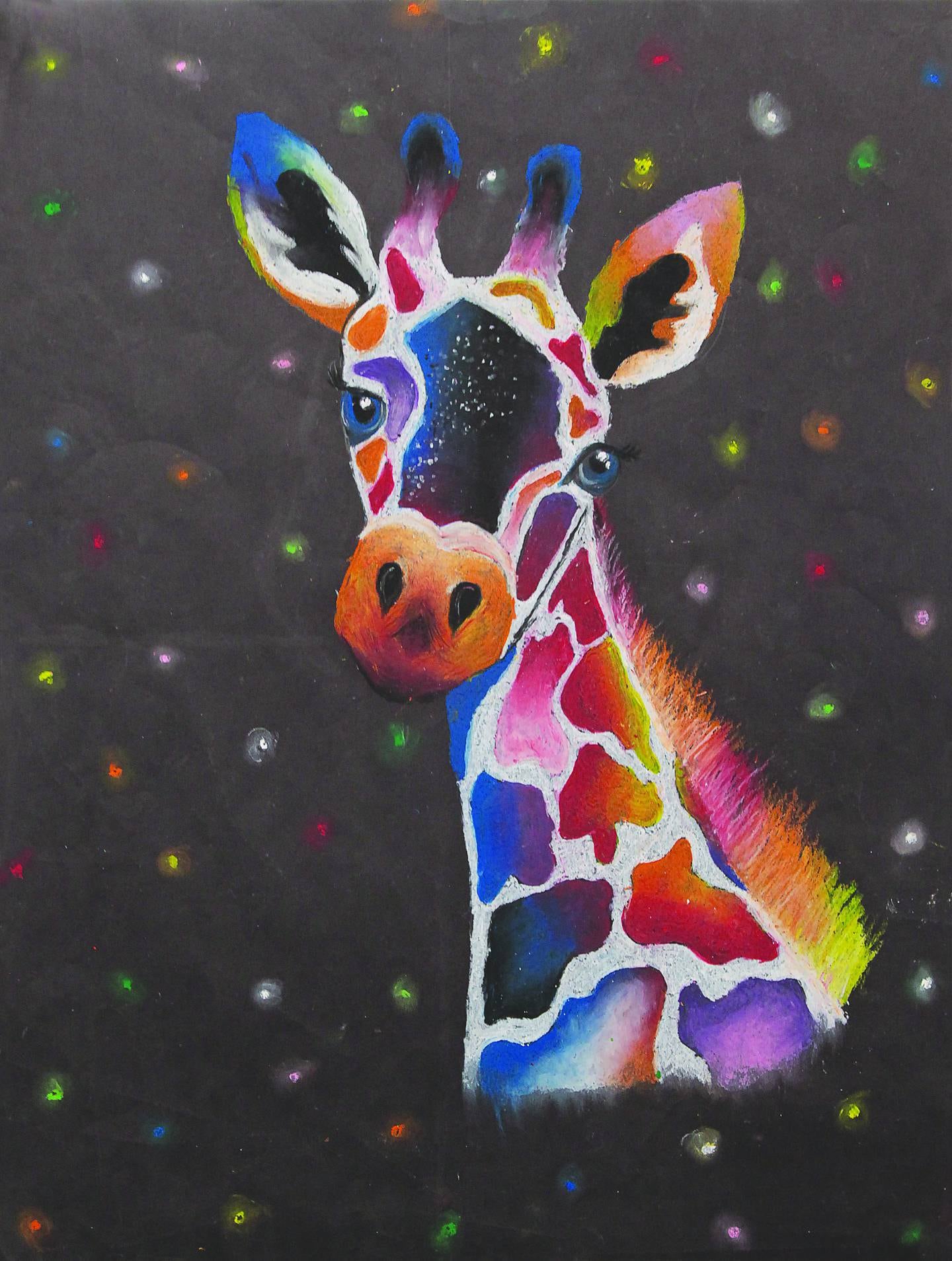 First place in the grades 5-8 category went to “Shakira the Giraffe,” an oil pastel piece by Cierra W., seventh grader at Morrison Junior High.