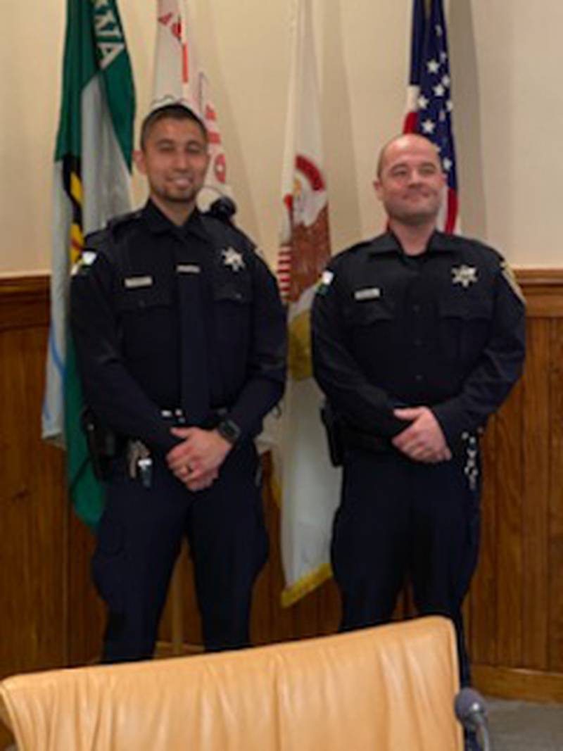 Newly-hired Ottawa police officers Osvaldo Landeros-Leon and Joshua Jabczynski were sworn-in Friday, March 25, 2022, at Ottawa City Hall.