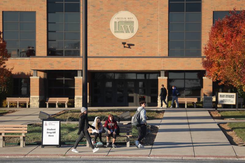 Lockport students start arriving to the former Lincoln-Way North High School while the Central campus undergoes repairs on Wednesday, Nov. 15, 2023, in Frankfort.