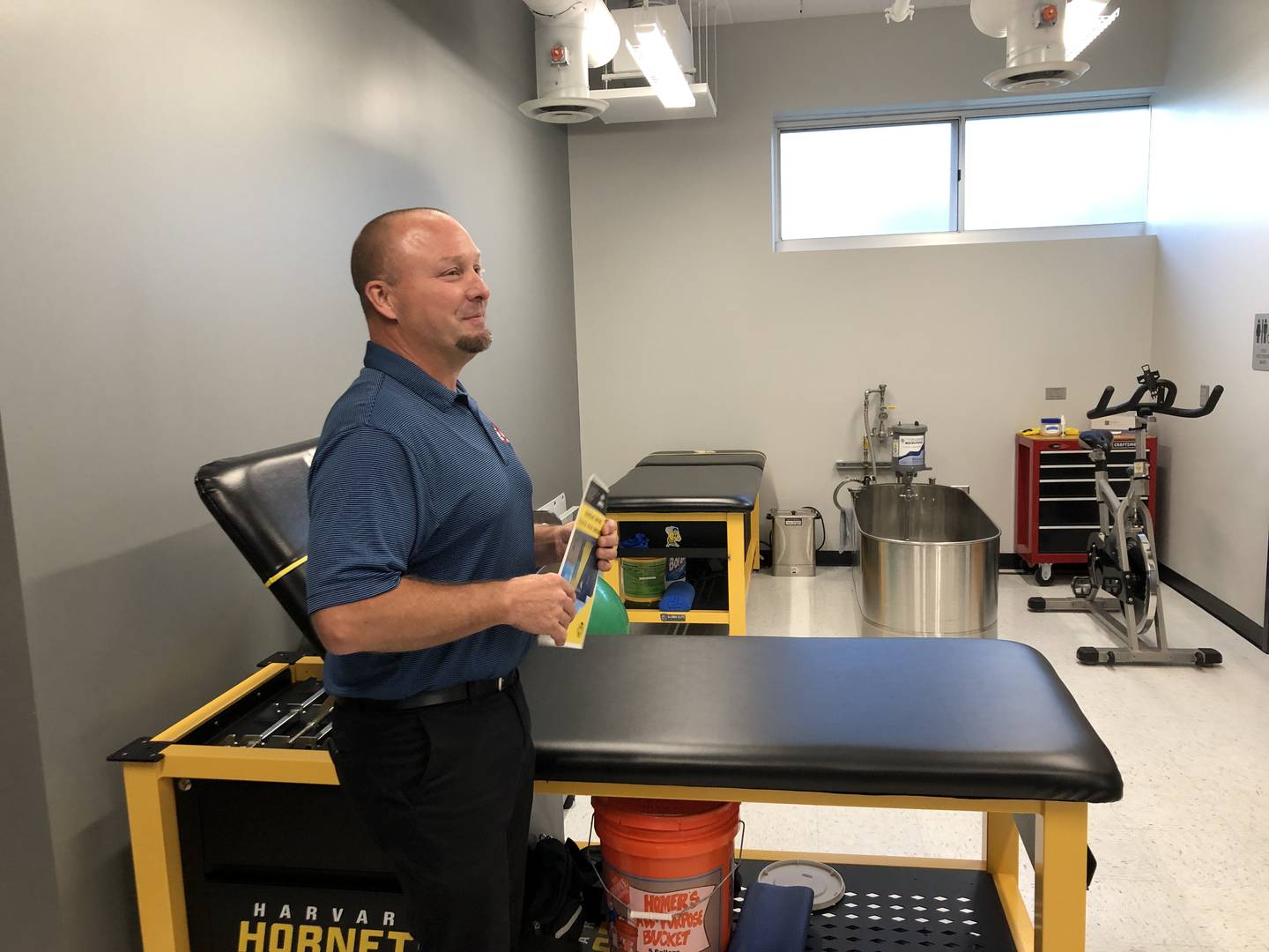 Jay Schaack, project manager from Lamp Construction, Inc., said on Aug. 9, 2022, there were some delays as they waited for equipment for the Harvard High School athletic training room.