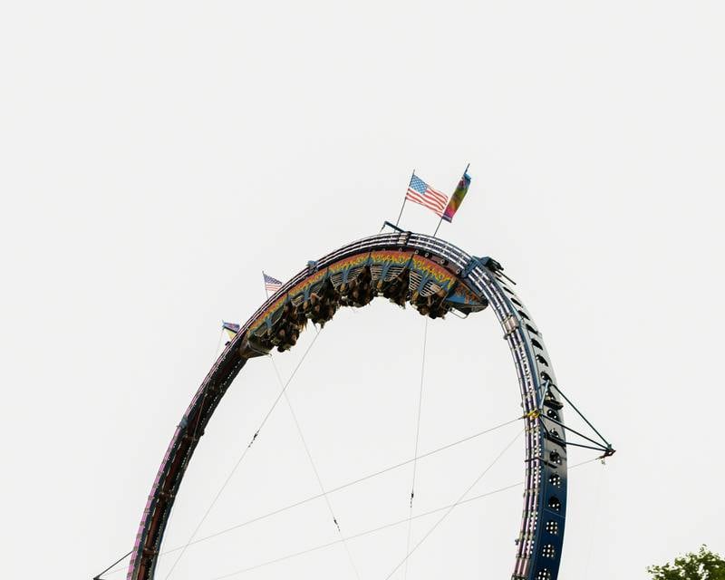 Community members enjoy the fire ball ride on Thursday June 12, 2025, during PrairieFest held at PrairieFest Park in Oswego.