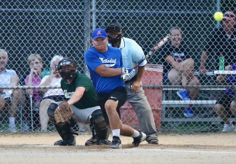 Jimmy Kurth connects for UMC Monday at Westside Park.