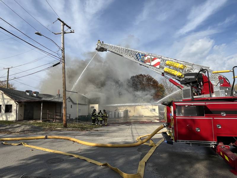 Joliet firefighters battle a fire in the Greenway Plaza, 1301 N. Broadway St., Joliet on Wednesday afternoon Oct. 30, 2024.