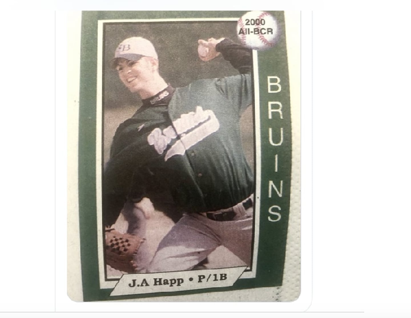 The J.A. Happ Rookie Card from the Bureau County Republican in 2000, his junior year at St. Bede Academy.