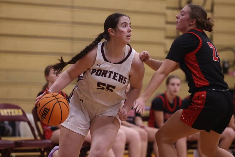 Lockport’s Evelyn Ingram looks for a play against Bradley-Bourbonnais on Thursday, Jan 16, 2025 in Lockport.