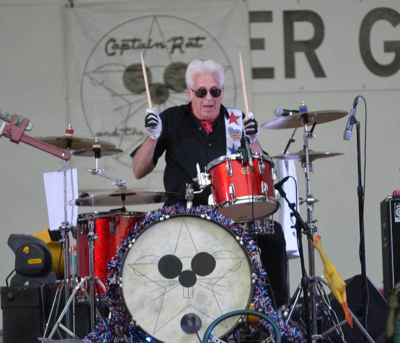 The drummer for Captain Rat and the Blind Rivets plays during the Mt. Morris Jamboree concert on Friday, Aug. 15, 2025.