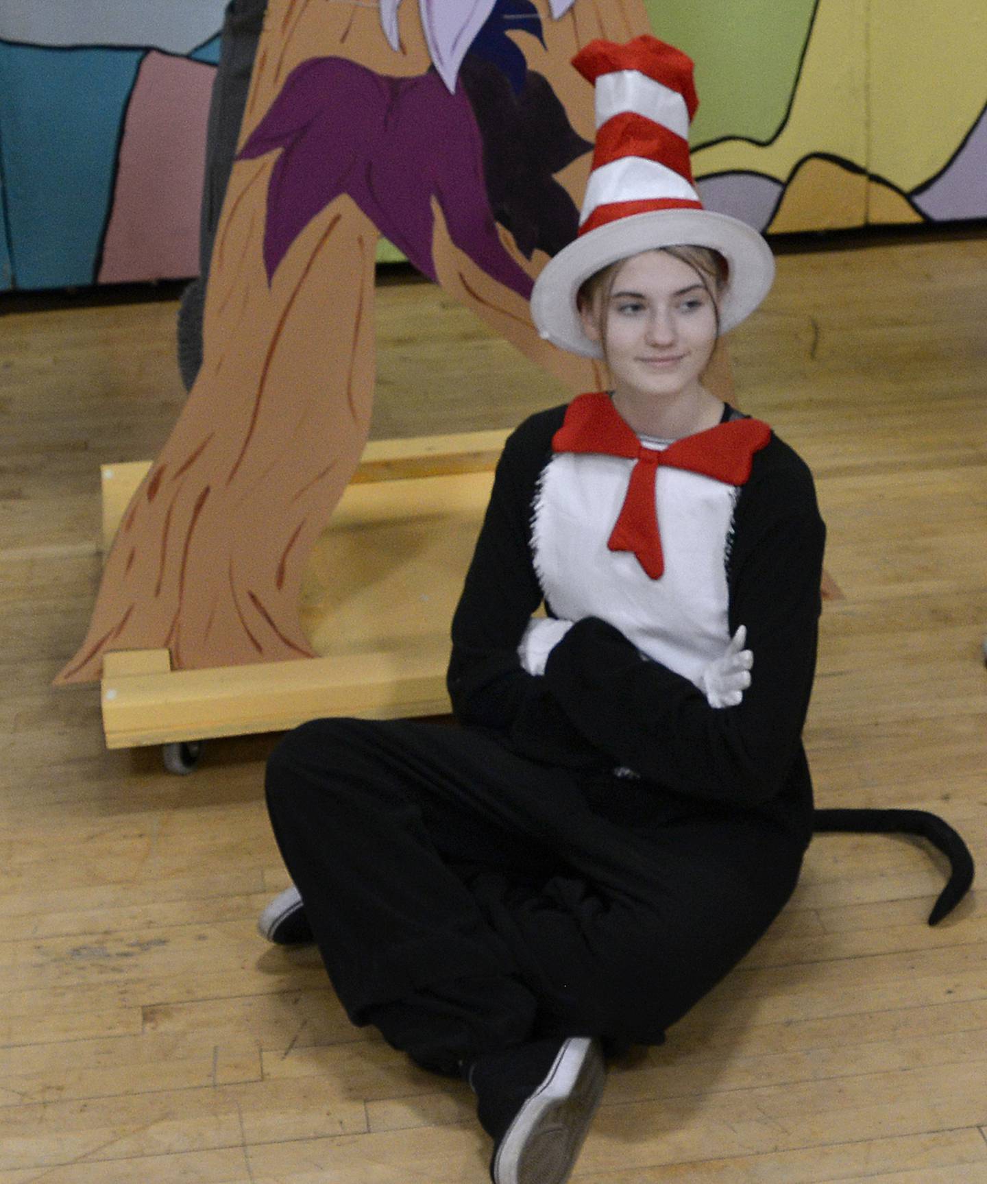 Marquette Academy student Ella Biggins as the Cat in the Hat in a scene from "Seussical the musical."