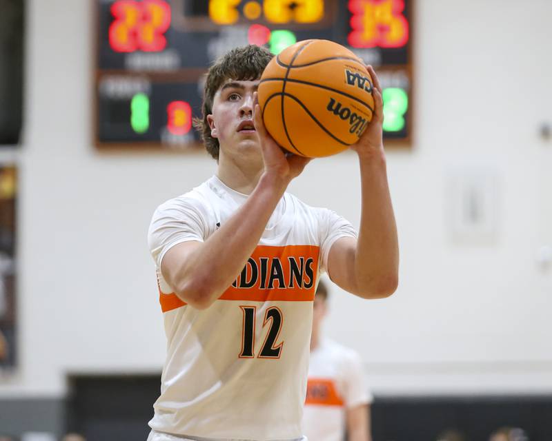 Sandwich's Charles Behringer (12) shoots a free throw during their basketball game between Sandwich at Plano Tuesday, Jan 27, 2026 in Sandwich.