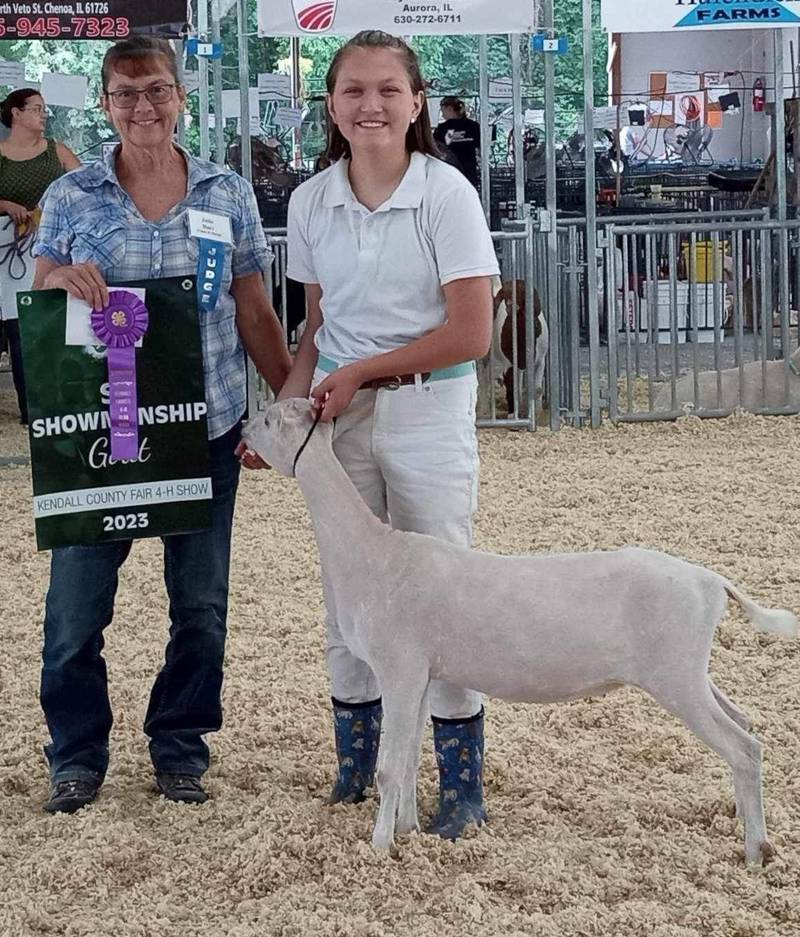 Abi Munar of Plano earned Champion Senior Showman with their goat at the Kendall County Fair.