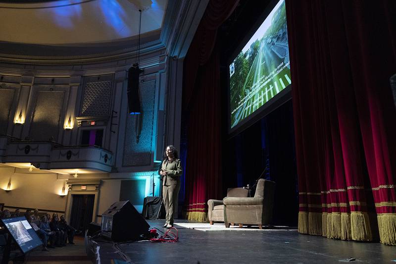 Ghida Neukrich, city manager of Highland Park, speaks about managing the shooting that took place in the city on July 4 of last year while attending the Midwest Summit of Leadership in Dixon on Thursday, May 18, 2023.