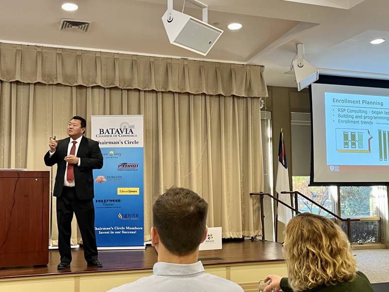 Batavia School District Superintendent Tom Kim speaks during the "2025 State of the Community" ceremony at The Holmstad in Batavia on Nov. 06, 2025.