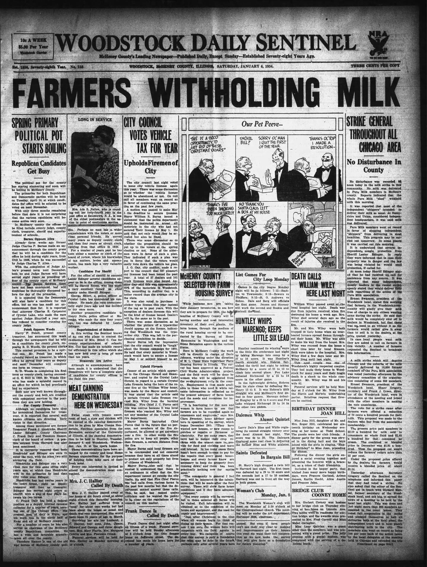 The Woodstock Daily Sentinel on Jan. 6, 1934.