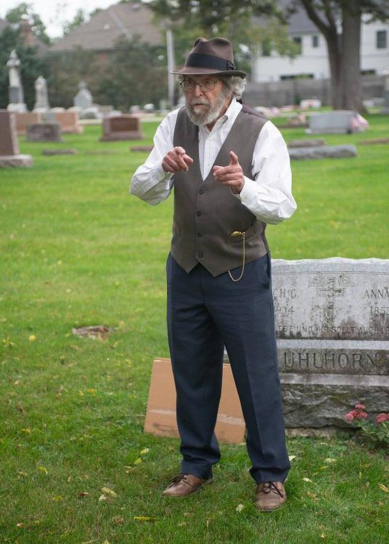 Actor Howard Raik portrays Gabriel Keene Wright who purchased the land for Oak Forest Cemetery, which became Bronswood Cemetery.