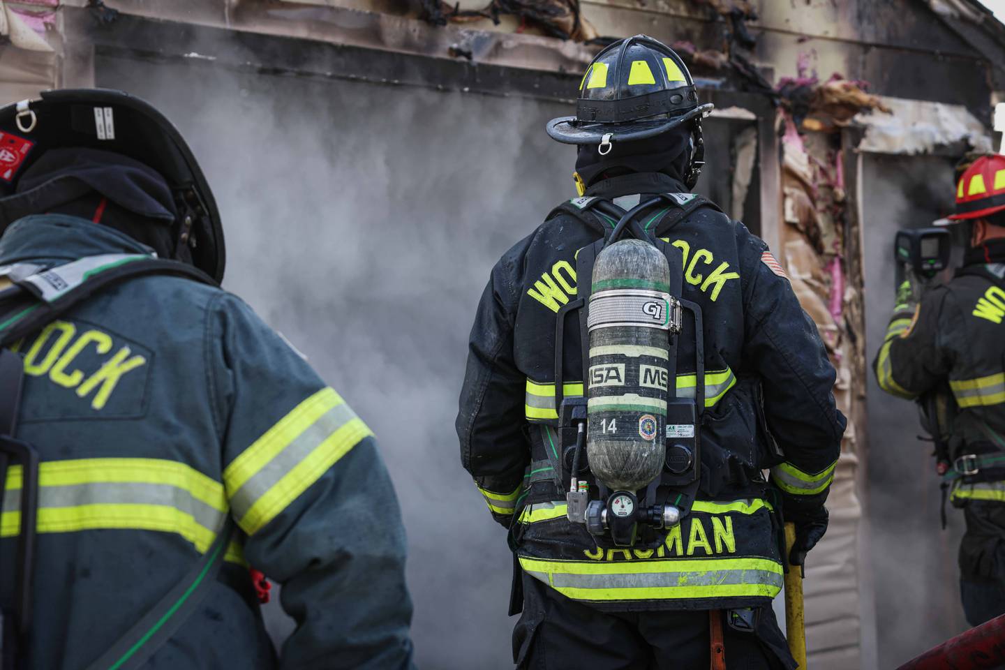 The Woodstock Fire/Rescue District puts out a fire that broke out in a detached garage on Jan. 14, 2026 at the 1300 block of Clay Street, Woodstock.