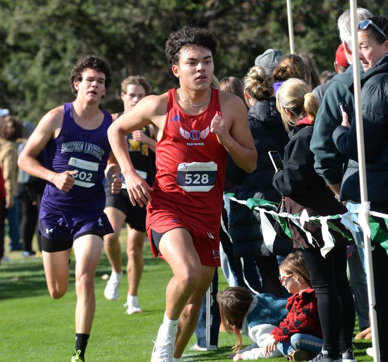 Oregon's Daniel Gonzalez runs at the 1A Rock Island Cross Country Sectional on Saturday, Nov. 2, 2024 at Saukie Golf Course in Rock Island.