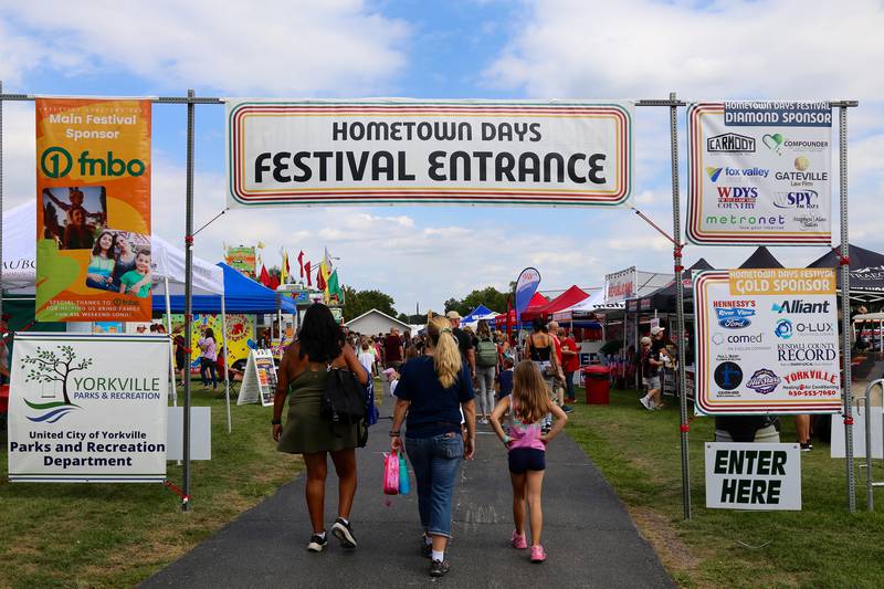 The entrance to Yorkville's Hometown Days festival at Beecher Community Park at 908 Game Farm Road, Yorkville on Saturday, Aug. 30, 2025.
