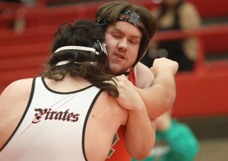 L-P's Eric Matelka, wrestles Ottawa's Nate Worby, during a meet on Thursday Jan. 8, 2026 in Kingman Gymnasium at Ottawa High School.