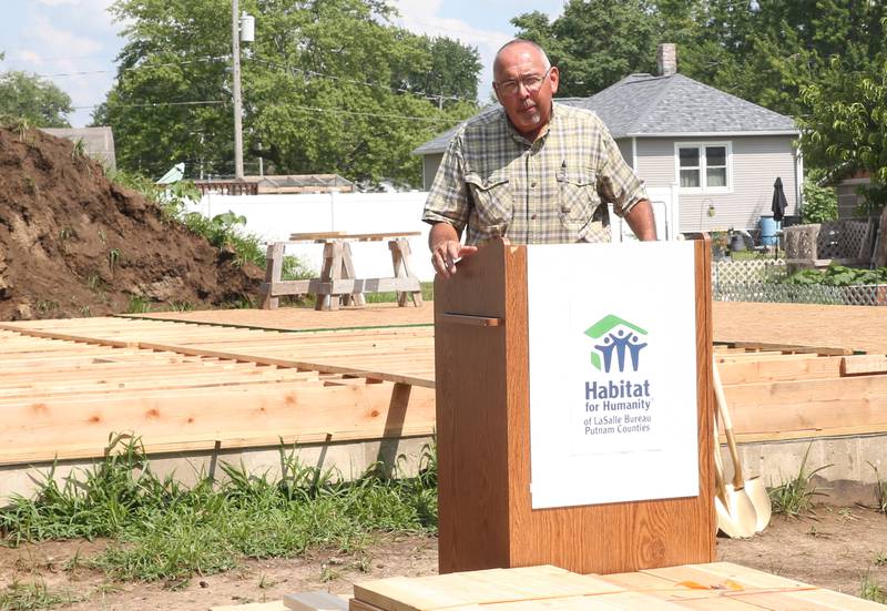 Princeton Mayor Ray Mabry, speaks during a groundbreaking ceremony on Friday, July 11, 2025 in Princeton. The home is located near the intersection of Cherry and Marquette Street in Princeton. A family of 6, including 4 young children, will move into the home. Volunteers interested in helping with the home are asked to contact to Habitat for Humanity La Salle, Bureau, Putnam Counties by contacting the Peru office. The home should be completed by the end of the year.