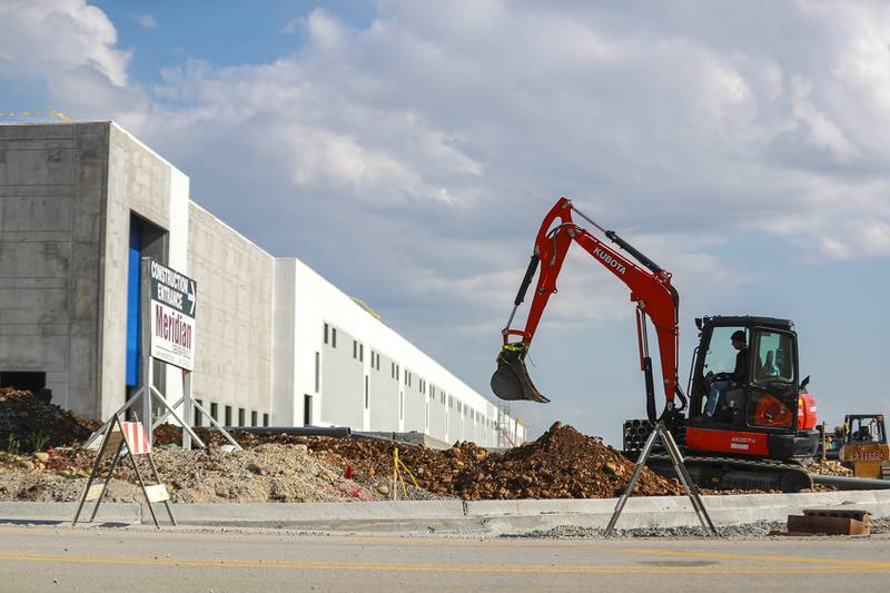 Concstruction continues at the proposed Lion Electric school bus plant on Friday, May 7, 2021, at 3835 Youngs Road in Joliet, Ill. Governor JB Pritzker announced at a press conference on Friday morning that Lion Electric will be building a factory to produce electric school buses in Joliet. This will be the company's first factory in the United States.