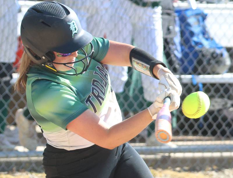 Dwight's Sarah Parker makes contact with the ball on Friday, May 15, 2026 at St. Bede Academy.