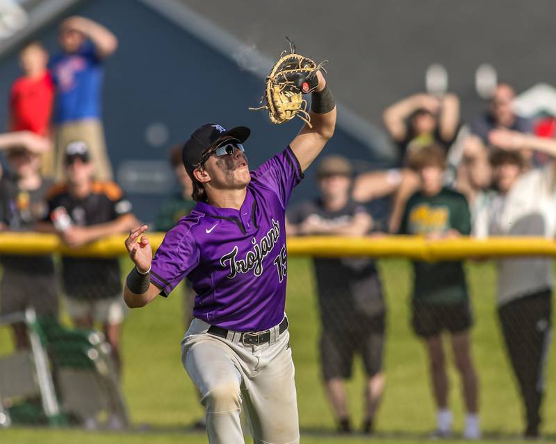 Downers Grove North's Brady Schallmoser (15) catches a pop up during Class 4A Sectional Final Championship game between Downers Grove North at Waubonsie Valley.  May 31, 2024