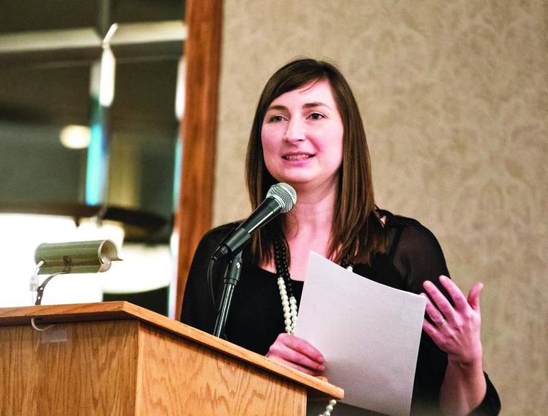 Rock Falls Chamber of Commerce President and CEO Bethany Bland speaks Thursday during the Chamber's annual dinner at the Rock Falls Days Inn.