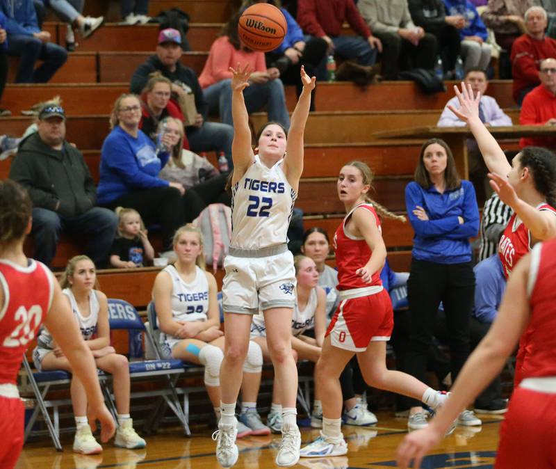 Princeton's Camryn Driscoll shoots a jump shot against Ottawa on Monday, Feb. 5, 2024 in Prouty Gym.