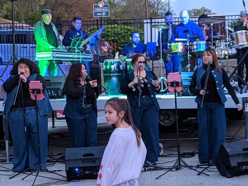 The band Chicago Latin Groove performs at the Yorkville Parks and Recreation Department's Margaritas En Mayo fiesta in downtown Yorkville on May 8, 2026.