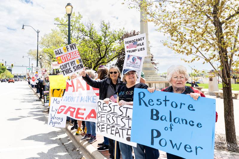 Attendees line Jefferson Street in Downtown Joliet during the May Day Weekend Rally on May 3, 2025.